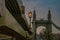 The steel structure of the Hammersmith Bridge in the west side of London The first suspension bridge that crossed the River Thames