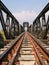 Steel structure of railway bridge, railway rail with vanishing point