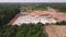 Steel structure warehouse construction, aerial view.