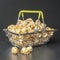 steel supermarket basket with popcorn on a black background close-up