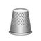 Steel thimble for needlework and sewing realistic item. Tool for needle work, dressmaking tailoring
