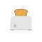 Steel toaster icon with slice of bread. Vector flat style illustration on white background. Home appliances cooking kitchen home