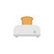 Steel toaster icon with slice of bread. Vector flat style illustration on white background. Home appliances cooking kitchen home
