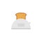 Steel toaster icon with slice of bread. Vector flat style illustration on white background. Home appliances cooking kitchen home