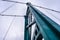 Steel towers of historic Lion`s Gate Bridge in Vancouver, BC, Canada