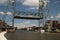 Steel vertical lifting bridge over the Gouwe Canal at Boskoop in the Netherlands,