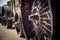 Steel wheels of antique steam engine