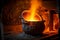 steelmaker stirs molten steel in cast iron vat on foundry industry