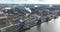 Steelmaking at blast furnace Ghent in Belgium. Cranes at loading port for ships to load and unload raw materials in the