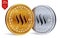 Steem. 3D isometric Physical coins. Digital currency. Cryptocurrency. Golden and silver coins with Steem symbol isolated on white