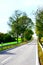 steep avenue with green trees, already losing some autumn leaves