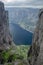 Steep cliff faces and the fjord from the Kjerag Boulder, Norway