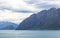 Steep cliffs by Hawea lake. South Island, New Zealand