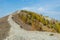 Steep mountain road. Ascent to the Pious Cross, Karabash. Chelyabinsk region, the dirtiest city on Earth