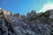 A steep mountain wall on the way to Grimming in Austrian Alps. Dangerous climbing only for professionals.