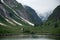 Steep mountains and misty valley in Tracy Arm Fjord, Alaska.