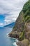 Steep northern shore of the island of Madeira, a waterfall