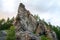 Steep picturesque rock with trees on top