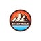 Steep rock adventure outdoors - concept badge. Mountain climbing logo in flat style. Extreme exploration sticker symbol.  Camping