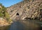 Steep rocky sides of canyon on banks of the Douro river entering narrow gorge