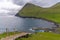 Steep stairs at the beginning of the cliff hike in GjÃ³gv gorge, geo, Eysturoy island, Faroe Islands