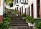 Steep stairs decorated with flowers in Sao Vincente. Madeira