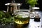 steeping peppermint tea in a glass pot