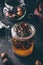 Steeping red tea in glass mug