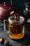 Steeping red tea in glass mug