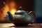 Steeping tranquility, Teapot pours, evoking a sense of soothing comfort