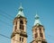 Steeples of Resurrection Roman Catholic Parish, in Cambria City Historic District, Johnstown, Pennsylvania