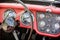 Steering wheel and dashboard in historic vintage car