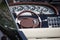 Steering wheel and dashboard of a luxury yacht