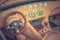 Steering wheel and dashboard - retro and vintage style