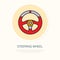 Steering wheel vector line icon. Car racing logo, driving lessons sign. Automobile parts illustration