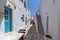 Steet and Old stone house in Naoussa town, Paros island, Greece