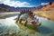 stegosaurus swimming in crystal-clear river