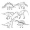 Stegosaurus, triceratops tyrannosaurus and other dinosaur types. Vector hand drawn pictures isolate