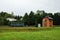 Steinbach, Germany - September 01, 2018: rail station building with wagon during rain in saxon Ore mountains