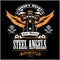 Stell Angels - Custom motorcycles club Badge or Label With biker, wings and flame. Stell Legion.