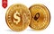 Stellar. Dollar coin. 3D isometric Physical coins. Digital currency. Cryptocurrency. Golden coins with Stellar and Dollar symbol i