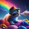 Stellar Whiskers: AI-Generated Kitten Portraits in a Galaxy Rainbow Cloud