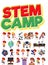 Stem camp logo and set of children with education objects isolated