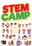 Stem camp logo and set of children with education objects isolated