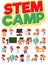 Stem camp logo and set of children with education objects isolated