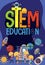 Stem education logo with kids wearing engineer costume with space objects