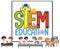 Stem education logo with kids wearing scientist costume isolated