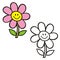 Stem and flower with smiley face. Coloring book.