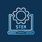 STEM laptop with cog vector linear colorful icon or logo