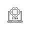 STEM laptop with gear vector outline icon or sign